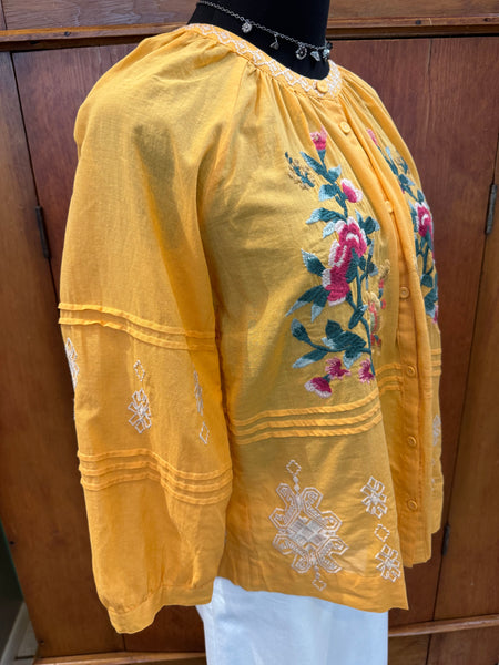 Johnny Was Pintuck Raglan Button Up Top