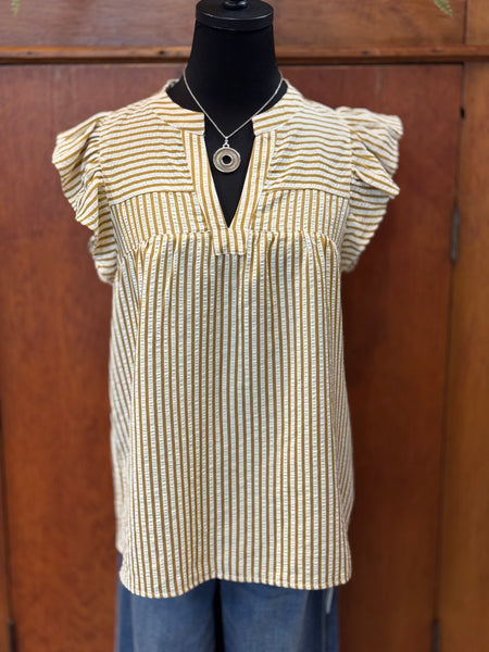 Ruffle Cap Sleeve Striped Top