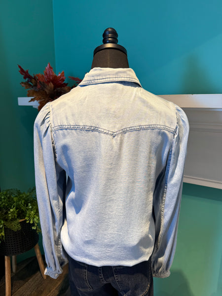 Doe & Rae Exaggerated Sleeve Tencel Denim Long Sleeve Shirt