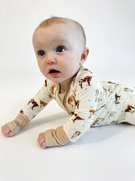 Convertible Zip Pajamas in Longhorn Cows