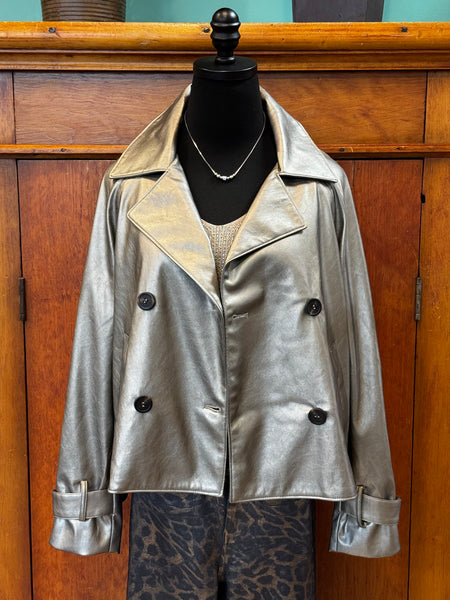 Double-Breasted Faux Leather Jacket