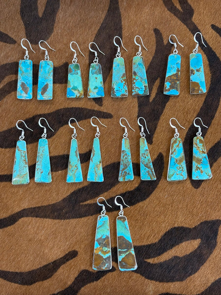 Wrapped Silver Turquoise Slab Earrings