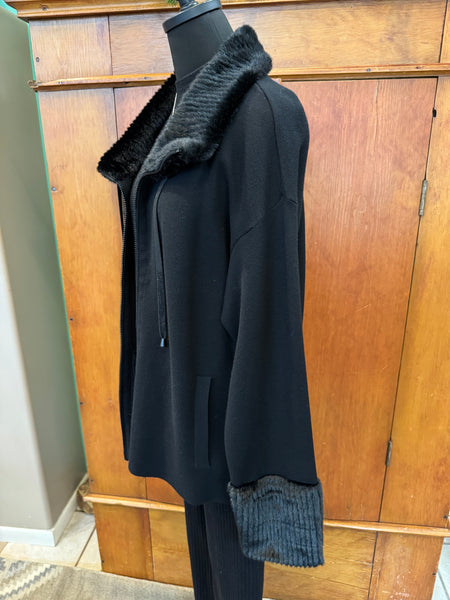Joseph Ribkoff Faux Fur Trim Sweater Jacket