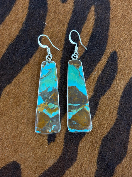 Wrapped Silver Turquoise Slab Earrings