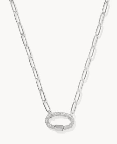 Kendra Scott Emery Silver Link Chain Necklace in White Crystal