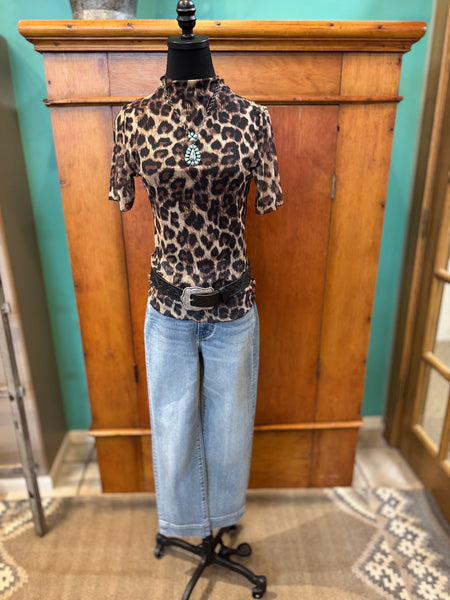 BiBi Leopard Mesh Short Sleeve Top