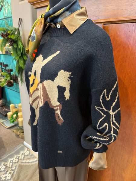 Lucky & Blessed Rodeo Boot Stitch Knit Sweater