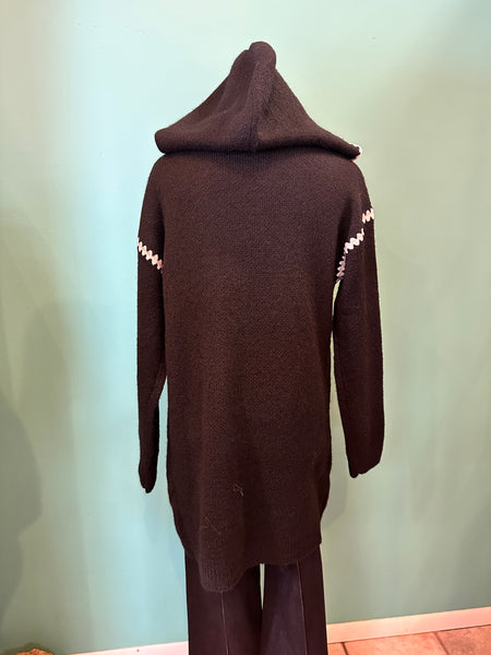 Hem & Thread Stitch Detailed Hoodie Cardigan