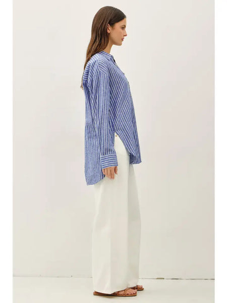 Be Cool Linen Blend Long Sleeve Button Up