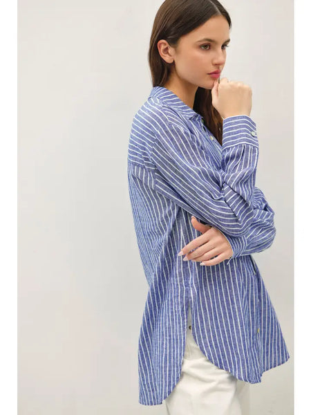 Be Cool Linen Blend Long Sleeve Button Up