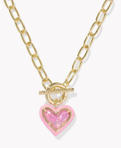 Kendra Scott Ari Heart Gold Enamel in Pink & MOP