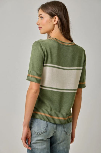 Selfie Color Block Short Sleeve Sweater