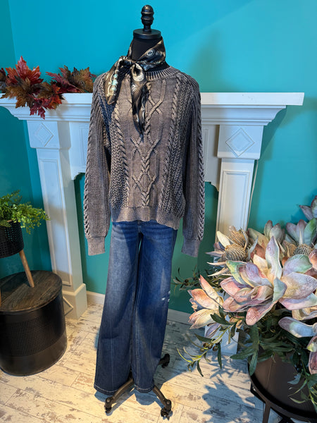 Mystree Washed Cable Knit Sweater