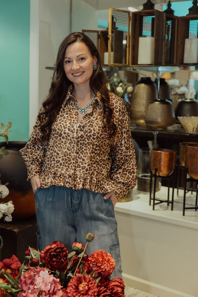 BiBi Ruffled Hem Leopard Print Top