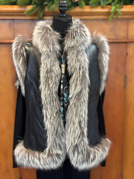 Leather Vest W/Fox Trim