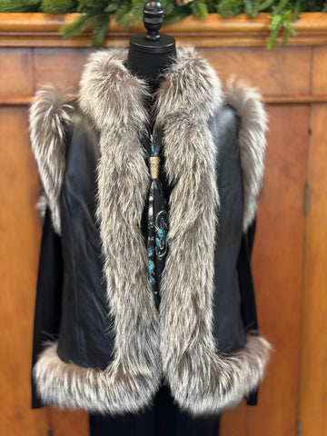 Leather Vest W/Fox Trim