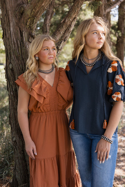 THML Puff Sleeve Tassel Top