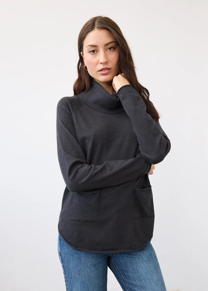 Cowl Neck Sweater in Black Heather