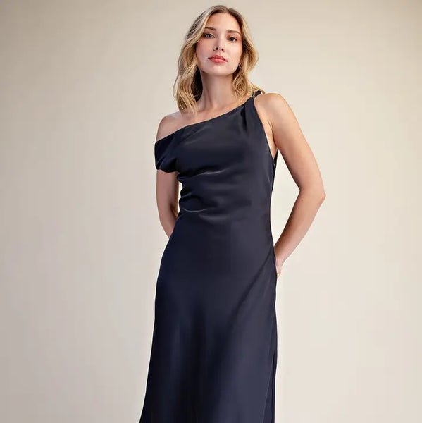 One Shoulder Satin Maxi Dress