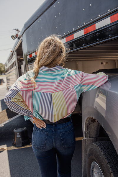 Vine & Love The Color Block Button Up Long Sleeve Shirt