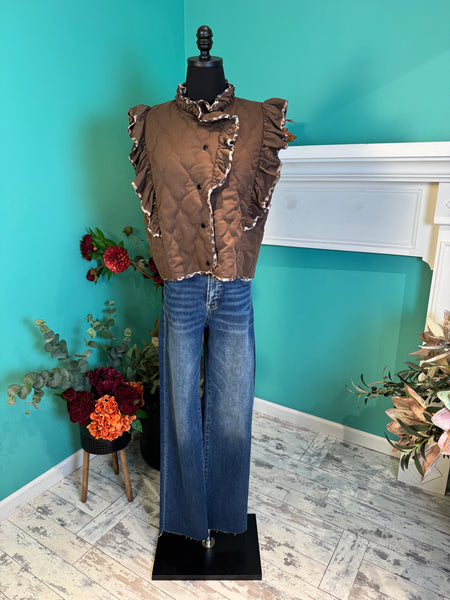 Umgee Leopard Trim Ruffle Vest