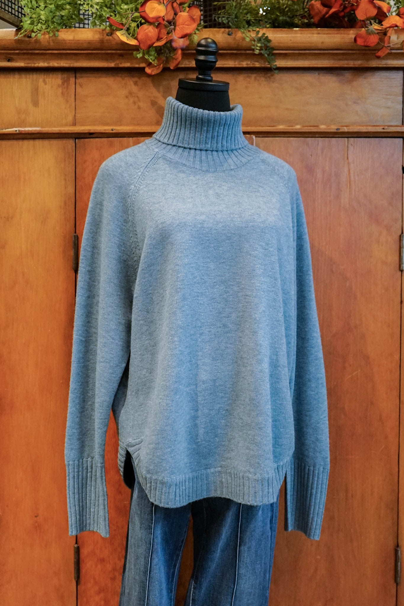 FDJ T-Neck Ribbed Hem Sweater