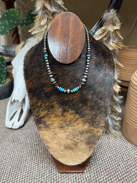 AZT 14” Navajo Pearl, Saucer, Turquoise and Purple Spiny Necklace