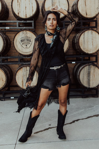 Risen High Rise Side Step Black Denim Shorts
