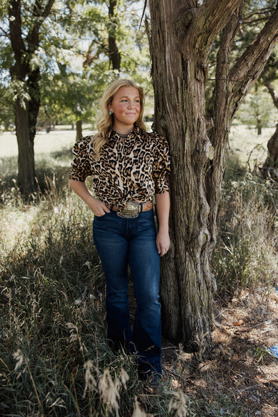 Vine & Love Puff Sleeve Leopard Top