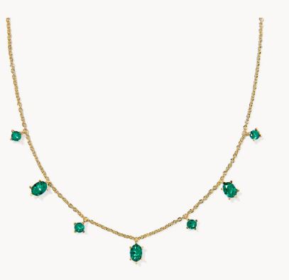 Kendra Scott Cailin Delicate Strand Necklace in Gold Green Crystal