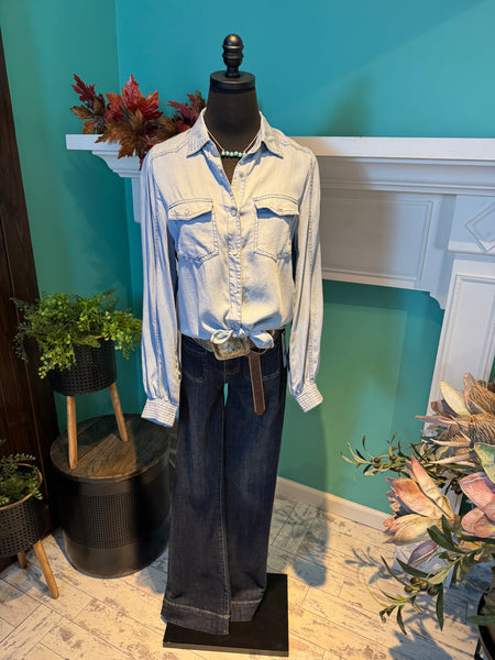 Doe & Rae Exaggerated Sleeve Tencel Denim Long Sleeve Shirt