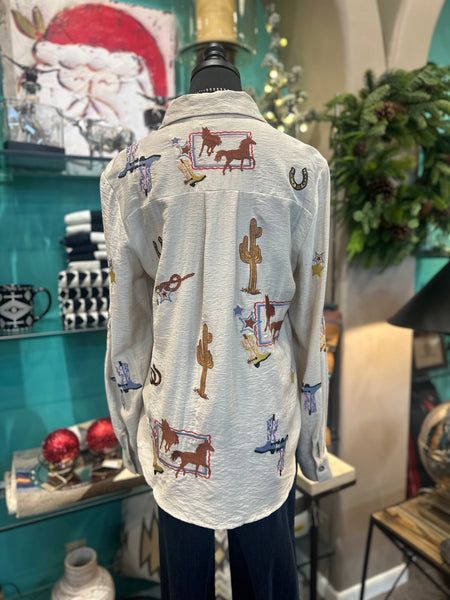 Blue B Western Embroidered Button Down