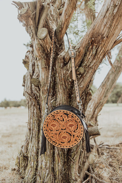 Double J Circle Tooled Handbag