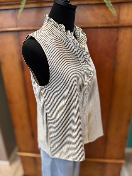 Frill Detail Sleeveless Button Down Top