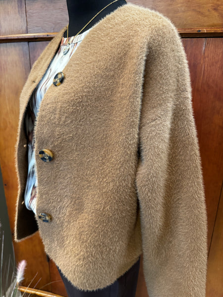 Collarless Knit Jacket