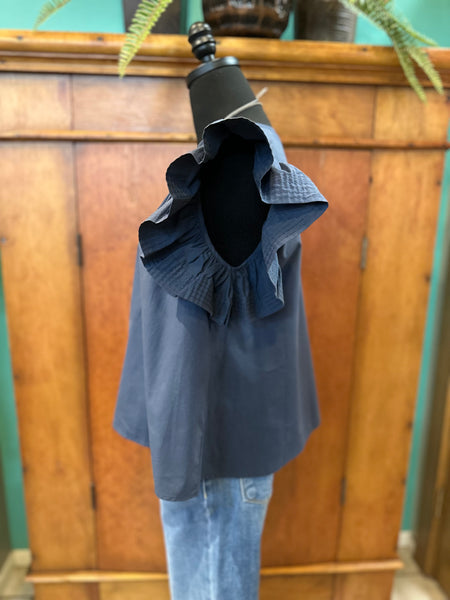Flutter Sleeve Tunic Style Poplin Top