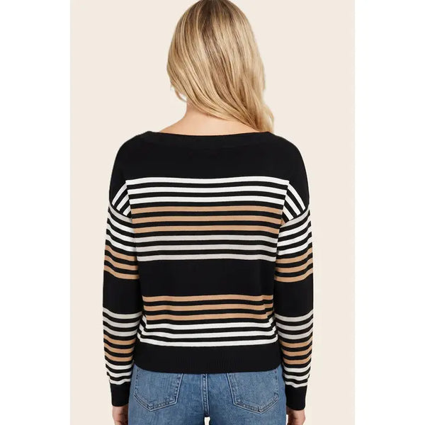 Boat Neck Multi Stripe Sweater