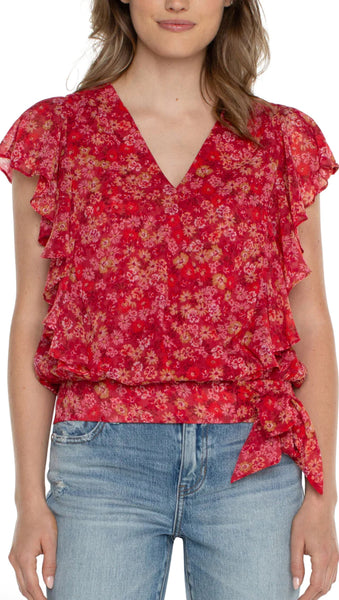 Draped Front Top with Waist Tie