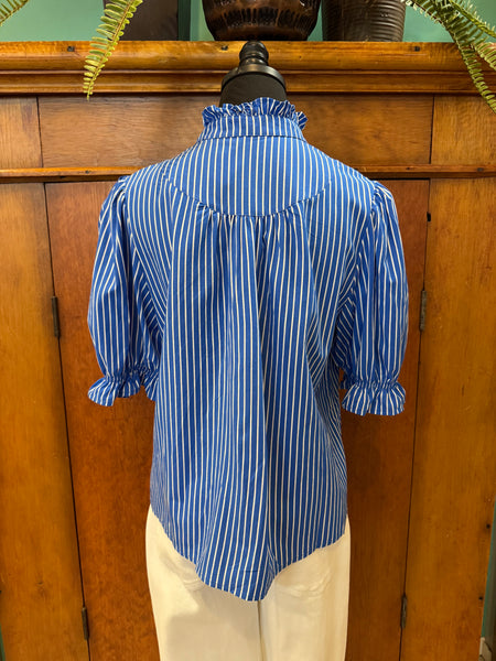 Striped Ruffle Trim Short Sleeve Top