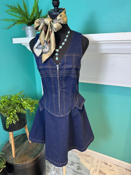 The Corset Mini Denim Dress