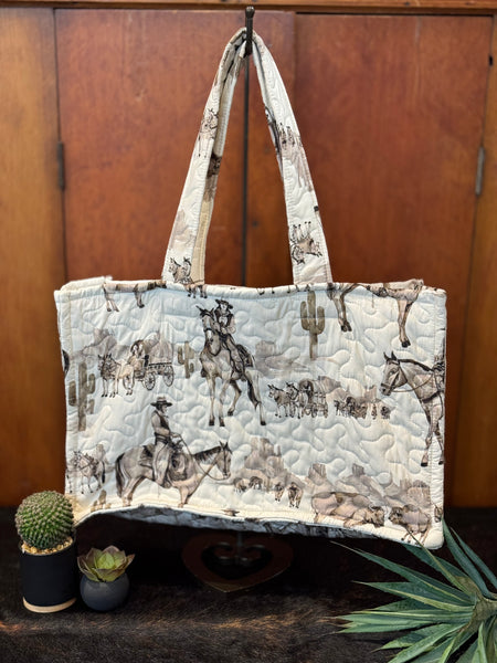 Elise Trail Brown Quilted Tote Bag