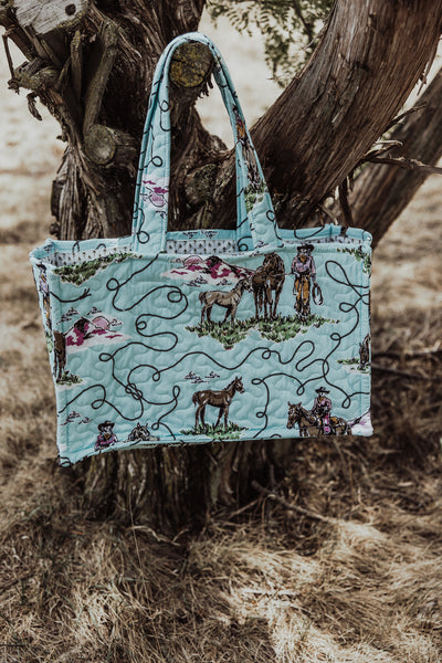 Sierra Cowgirl Light Turquoise Quilted Tote Bag