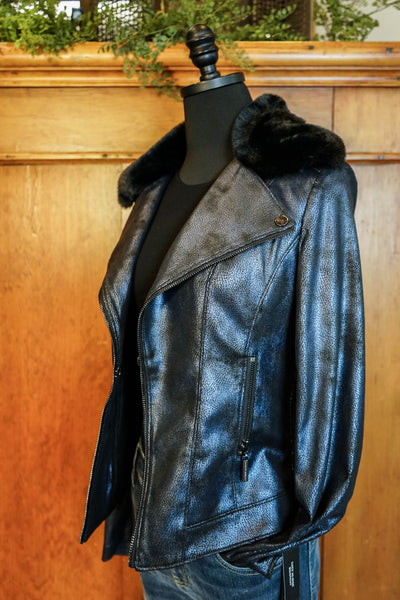 Joseph Ribkoff Moto Jacket Faux Leather with Fur