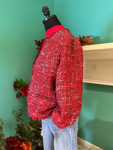 Liverpool Collarless Jacket With Frayed Edges