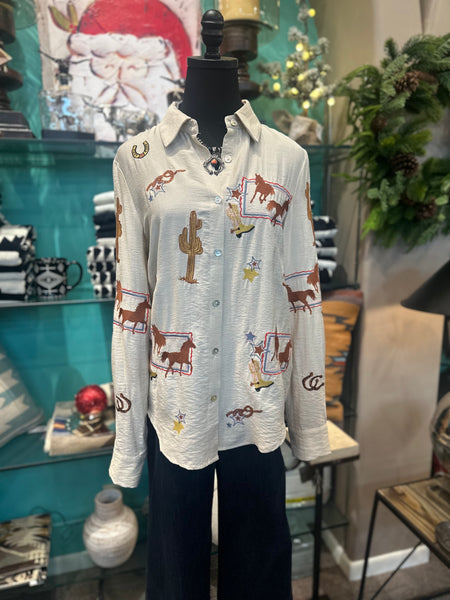 Blue B Western Embroidered Button Down