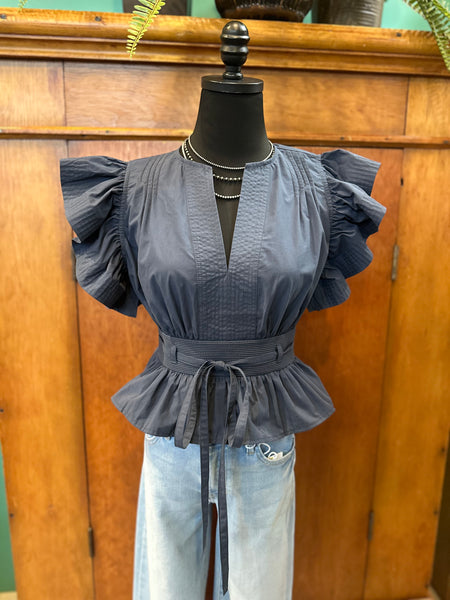 Flutter Sleeve Peplum Poplin Top