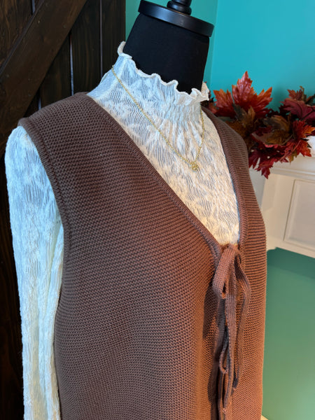 Vanilla Monkey Tie Front Sweater Vest Top