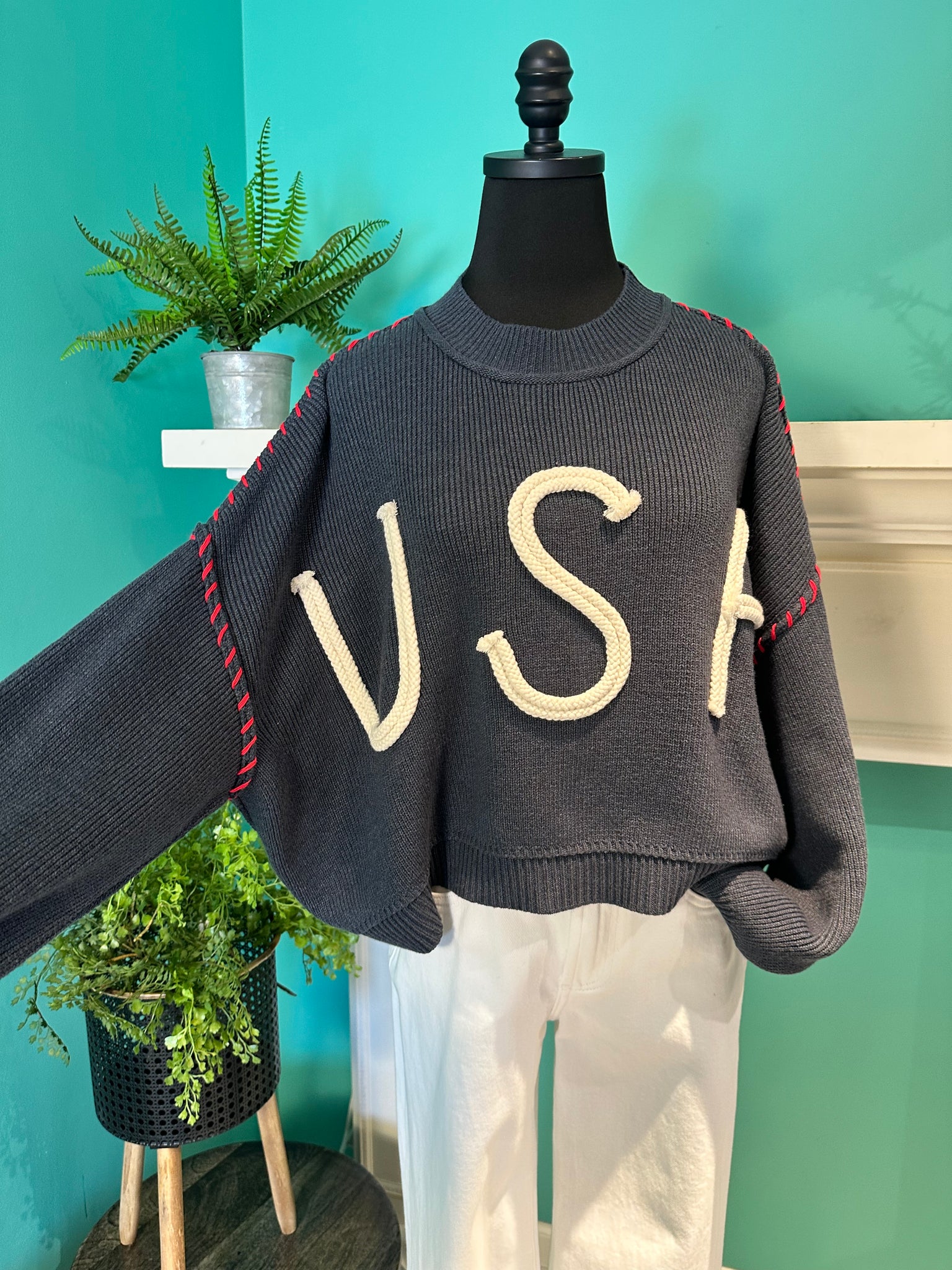 USA Rope Letter Sweater