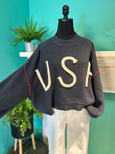 USA Rope Letter Sweater
