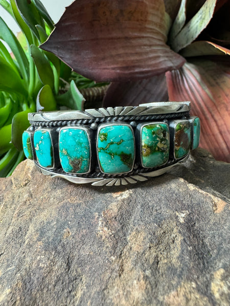 ALZ 7 Stone Turquoise and Sterling Cuff